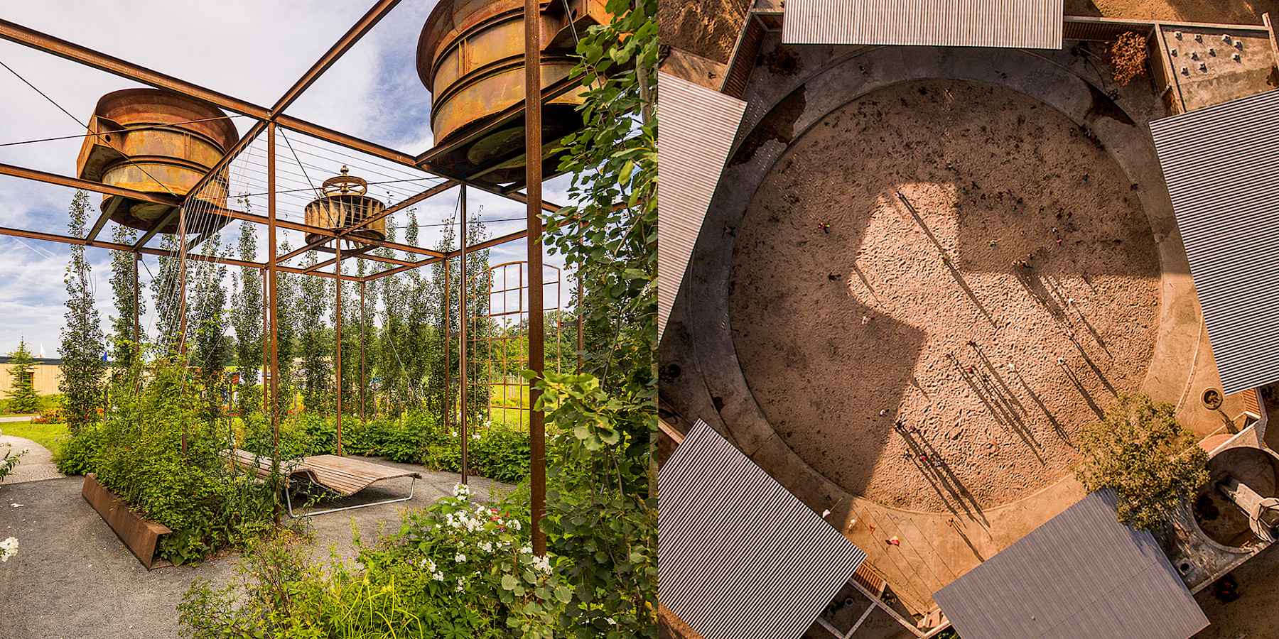 Bild links | Wangen Landesgartenschau © lohrer.hochrein landschaftsarchitekten und stadtplaner GmbH | Bild rechts |  Lanka Learning Center feat. collective © HOSOYA SCHAEFER ARCHITECTS AG